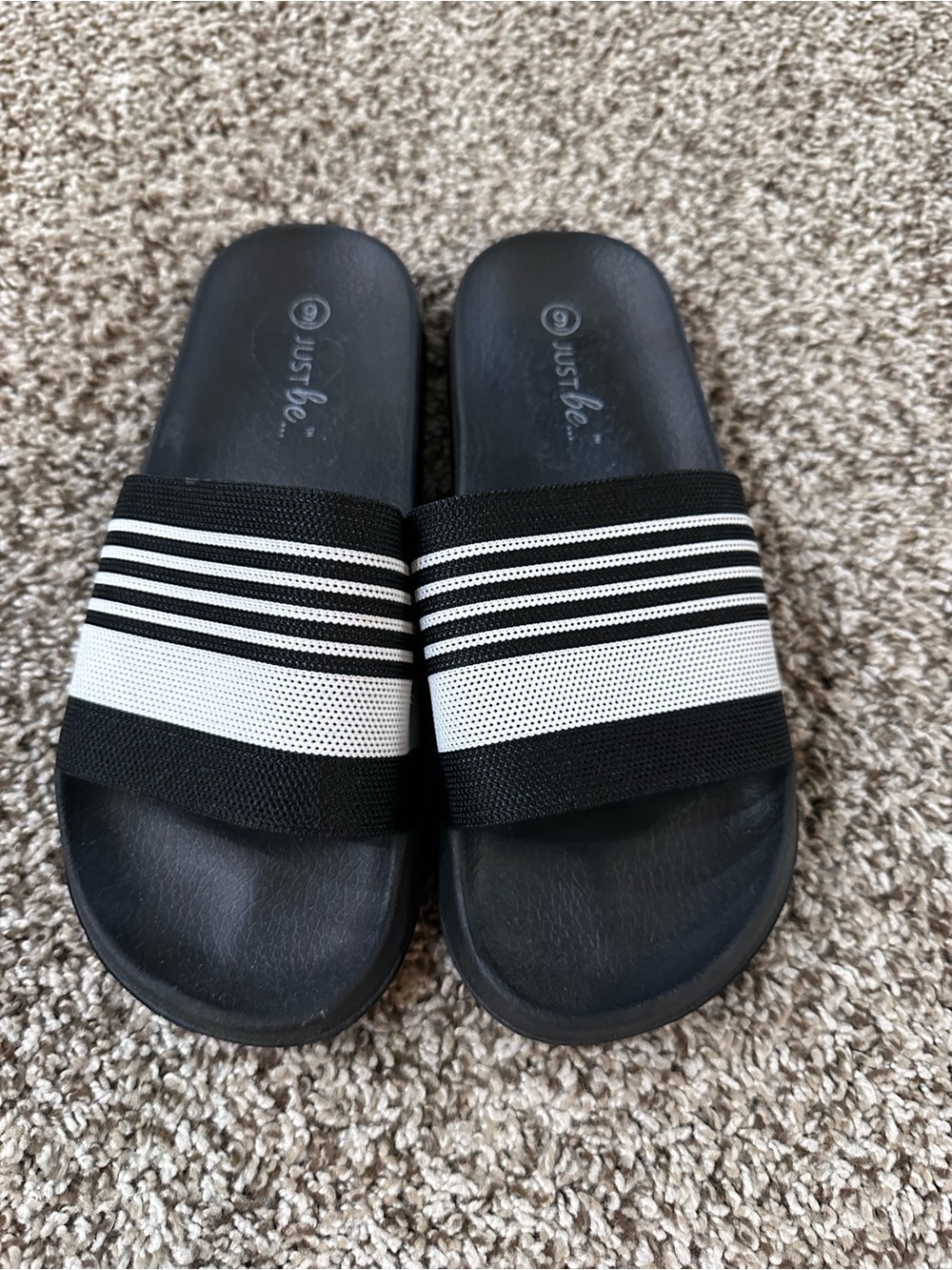just be Black and White Striped Slide Sandals for Men
